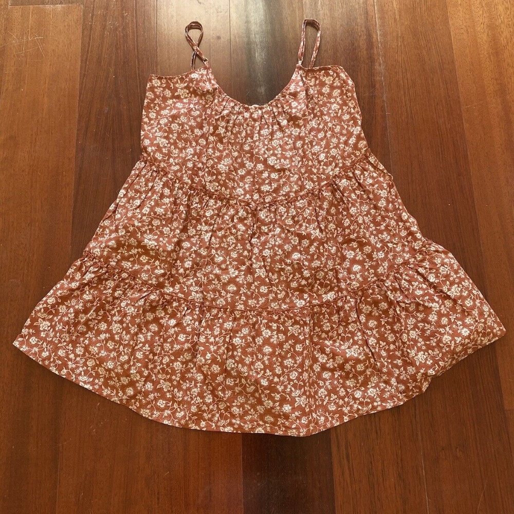 Eberjey Burnt Orange Ochre Floral Cami Blouse Babydoll Dress